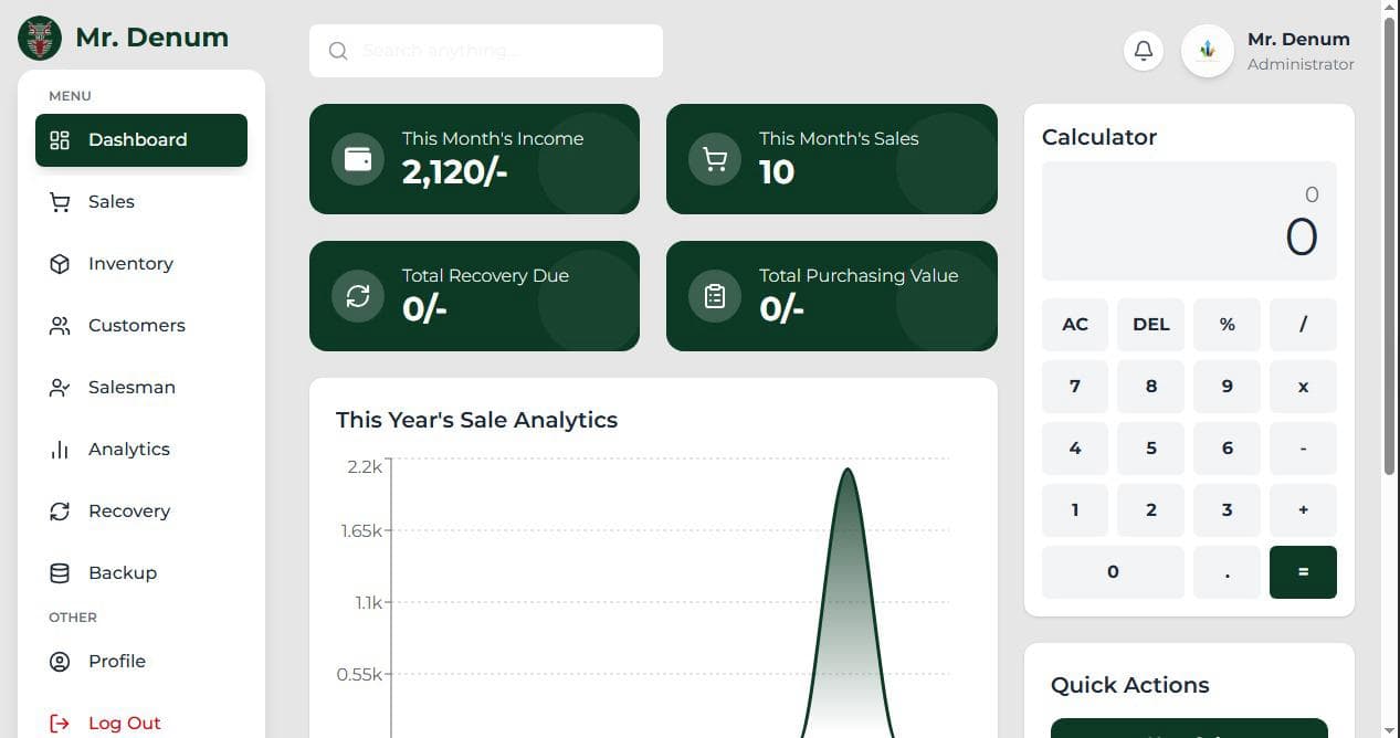 Mr.Denum CRM dashboard